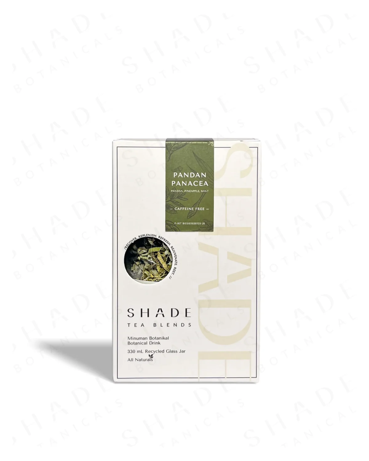 SHADE_Botanicals_-_Loose_Leaf_Tea_Blends_-_Drinking_Lifetyle_-_330_mL_Recyled_Glass_Jar_Box-_Pandan_Panacea_Variant