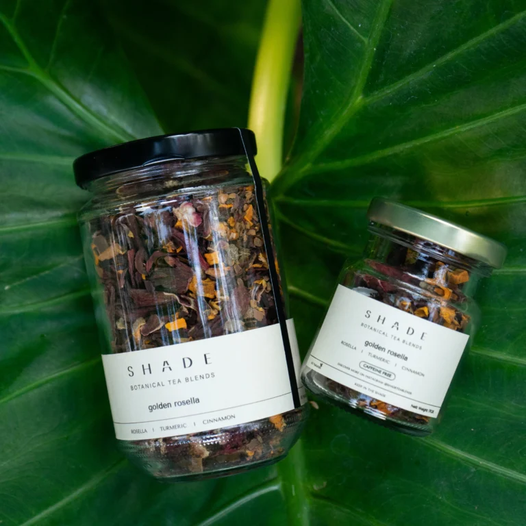 SHADE_Botanicals_-_Loose_Leaf_Tea_Blends_-_Drinking_Lifetyle_-_70_mL_and_330_mL_Recycled_Glass_Jar_-_Golden_Rosella_Variant