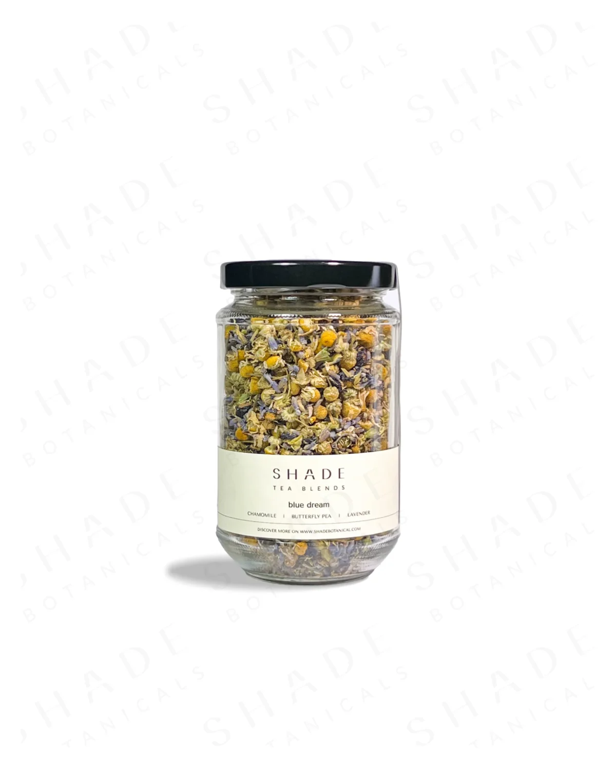 SHADE_Botanicals_-_Loose_Leaf_Tea_Blends_-_Drinking_Lifetyle_-_330_mL_Recyled_Glass_Jar_-_Blue_Dream_Variant