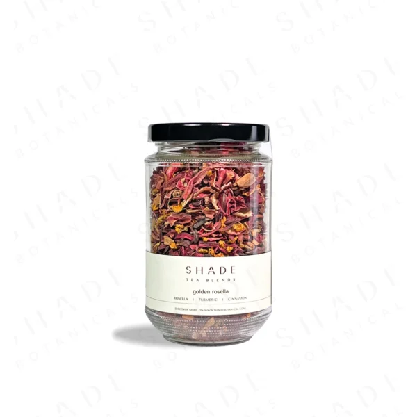 SHADE_Botanicals_-_Loose_Leaf_Tea_Blends_-_Drinking_Lifetyle_-_330_mL_Recyled_Glass_Jar_-_Golden_Rosella_Variant